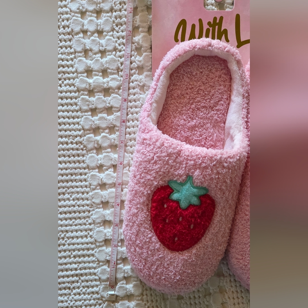 Plush Women Pink Strawberry Memory Foam Cozy Indoor Slippers Size 10 - Picture 7 of 7